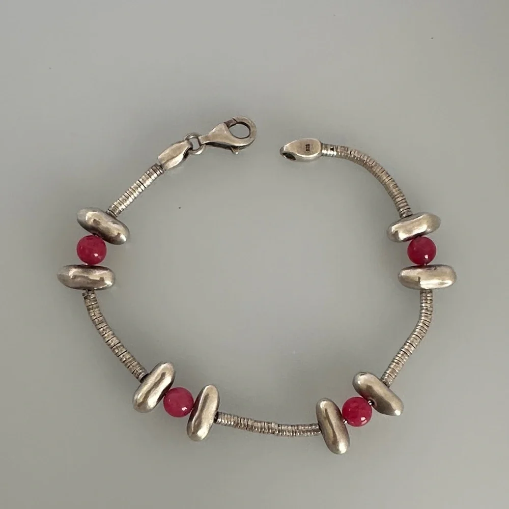 Silver and Pink Jade Bracelet​
